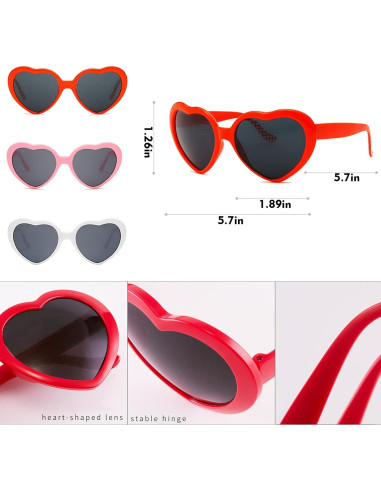 3 Pares de Gafas de Amor con Efecto Corazón - Fiesta Rave