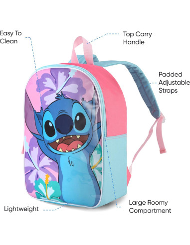 Mochila Lilo y Stitch Rosa para Niñas 38.1 cm con Correas Acolchadas