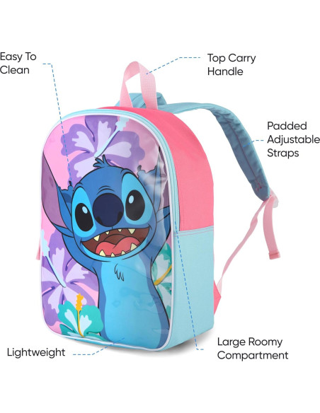 Mochila Lilo y Stitch Rosa para Niñas 38.1 cm con Correas Acolchadas