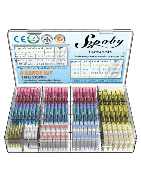 Kit de 210 Conectores de Cable Sopoby Termocontraíbles y de Soldadura