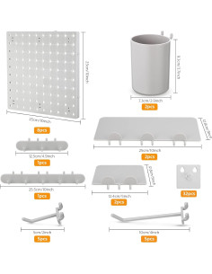 Kit Organizador de Paneles de Pegboard Chunful 58 Piezas Gris 2