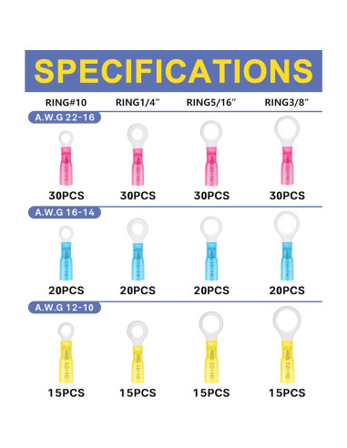 Conectores de Anillo Termocontraíbles Haisstronica 260PCS