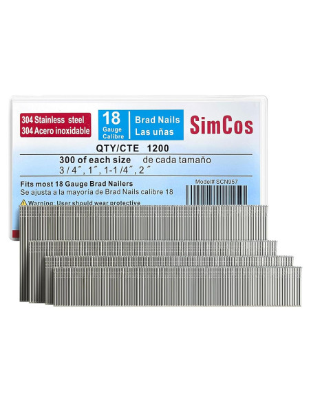 Clavos Brad de Acero Inoxidable 304 18GA - 1200 Unidades