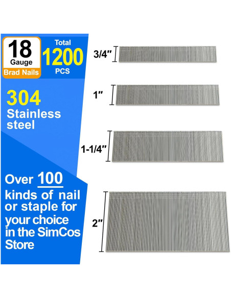 Clavos Brad de Acero Inoxidable 304 18GA - 1200 Unidades