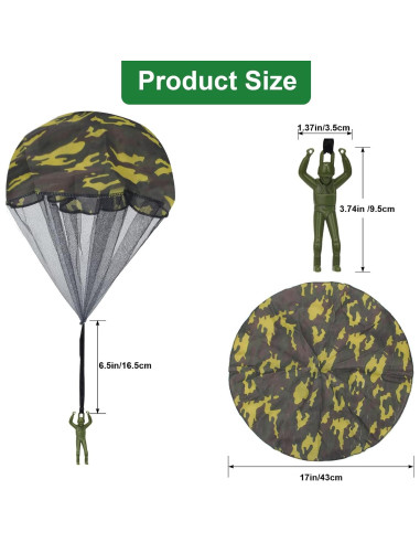 12 Juguetes Paracaídas Camuflaje Catcan 43 cm para Niños y Adultos