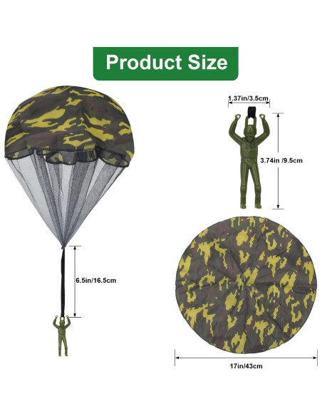 12 Juguetes Paracaídas Camuflaje Catcan 43 cm para Niños y Adultos