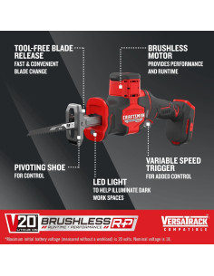 Sierra Recíproca Inalámbrica CRAFTSMAN V20, 2800 SPM, 1.76 kg 2