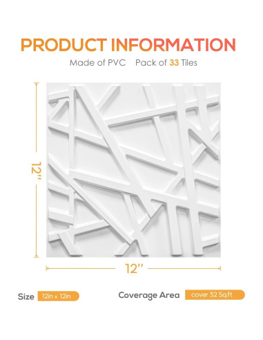 33 Paneles de Pared 3D LEVOWAY Blancos 300mm x 300mm