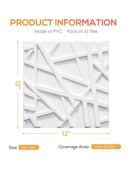 33 Paneles de Pared 3D LEVOWAY Blancos 300mm x 300mm