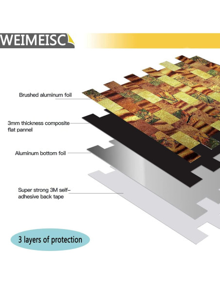Azulejo Autoadhesivo 3D Weimeisc Aluminio 10 Hojas 30.48x27.69cm