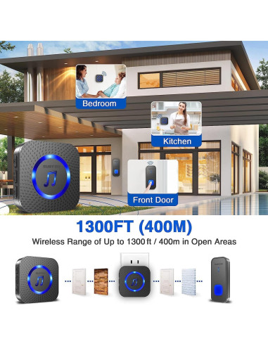 Timbre Inalámbrico SURFOU Impermeable 396m 55 Tonos 5 Volumen