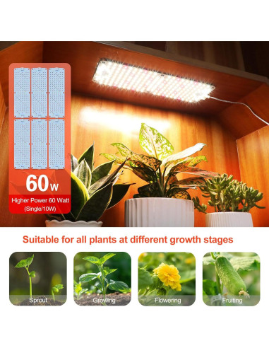 Luces de Crecimiento FECiDA 6Pack 60W para Plantas de Interior