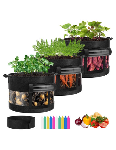 Bolsas de Cultivo VIVOSUN 7 Galones Pack de 3 con Ventana