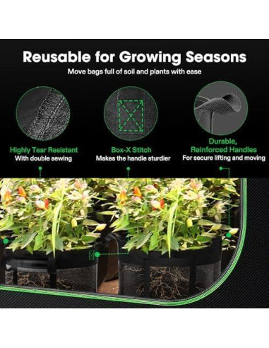 Bolsas de Cultivo VIVOSUN 7 Galones Pack de 3 con Ventana