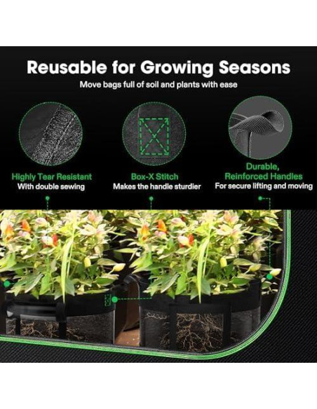 Bolsas de Cultivo VIVOSUN 7 Galones Pack de 3 con Ventana