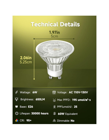 Bombilla de Crecimiento LED UNILAMPRO GU10 6W Espectro Completo