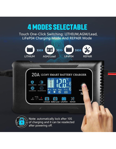 Cargador de Batería Inteligente Dght 12V 20A 24V 10A Litio/Ácido