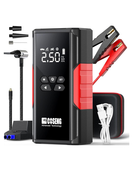 Arrancador de Coche Portátil COSENG J26 con Compresor 3500A