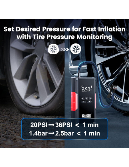 Arrancador de Coche Portátil COSENG J26 con Compresor 3500A