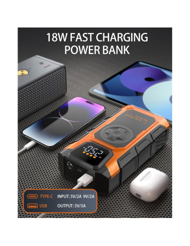 Arrancador de Salto 5000A Featou V2 con Compresor 150 PSI