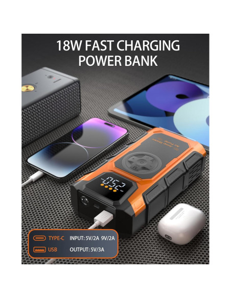 Arrancador de Salto 5000A Featou V2 con Compresor 150 PSI