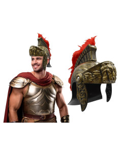 Casco Romano Gladiador Adulto Nicky Bigs con Pluma Roja