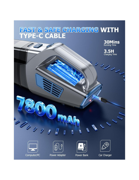 Aspiradora de Mano BQYPOWER 16000PA Inalámbrica Recargable