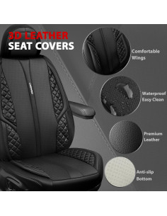 Fundas de Asiento CAR PASS Nappa PU Cuero Negro Juego Completo 2