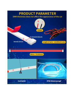 Tira LED de Capó DUOFU365 70 Pulgadas Azul Hielo Impermeable 2