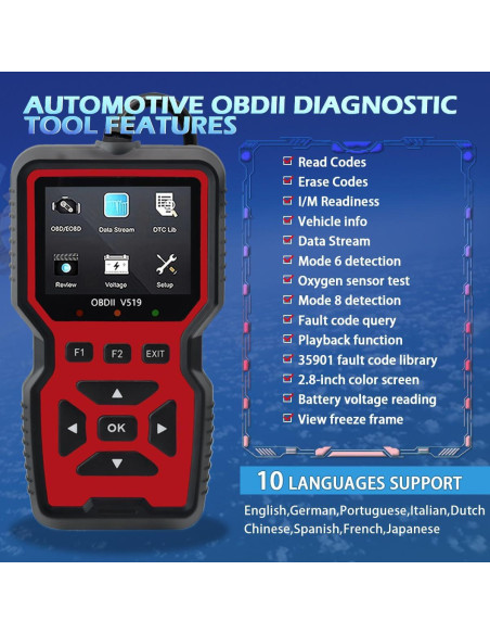 Escáner OBD2 OnRetul V519 - Lector de Códigos y Diagnóstico