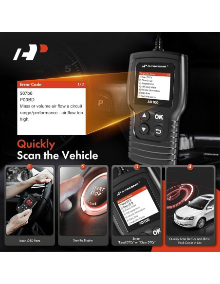 Escáner OBD2 A-Premium AD100 Herramienta de Diagnóstico Coche
