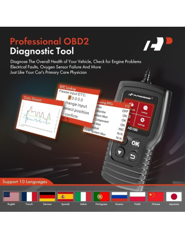Escáner OBD2 A-Premium AD100 Herramienta de Diagnóstico Coche