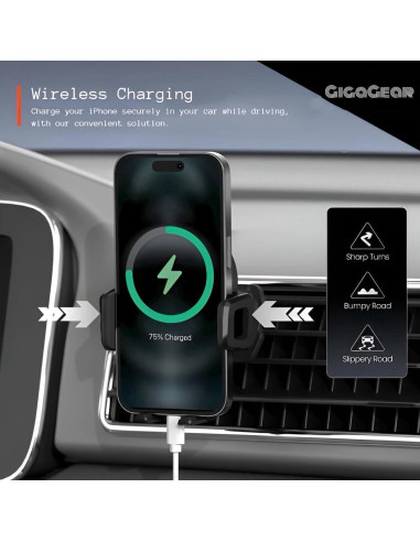 Soporte Cargador Inalámbrico Rápido Auto Gigagear 15W 360
