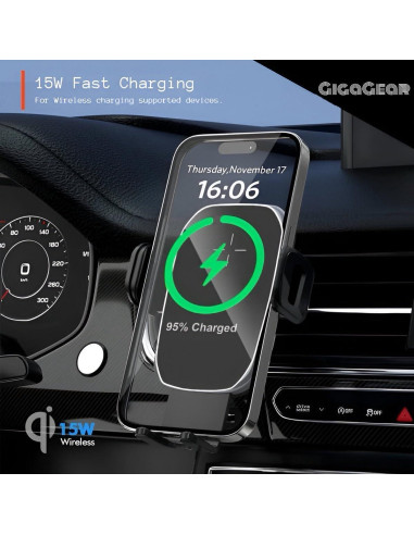 Soporte Cargador Inalámbrico Rápido Auto Gigagear 15W 360