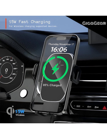 Soporte Cargador Inalámbrico Rápido Auto Gigagear 15W 360