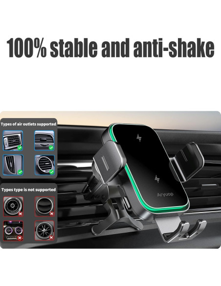 Cargador Inalámbrico Rápido 15W Aryuop para Auto con Soporte