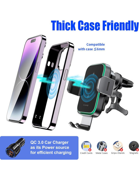 Cargador Inalámbrico Rápido 15W Aryuop para Auto con Soporte