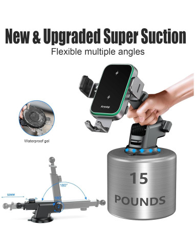 Cargador Inalámbrico Rápido 15W Aryuop para Auto con Soporte