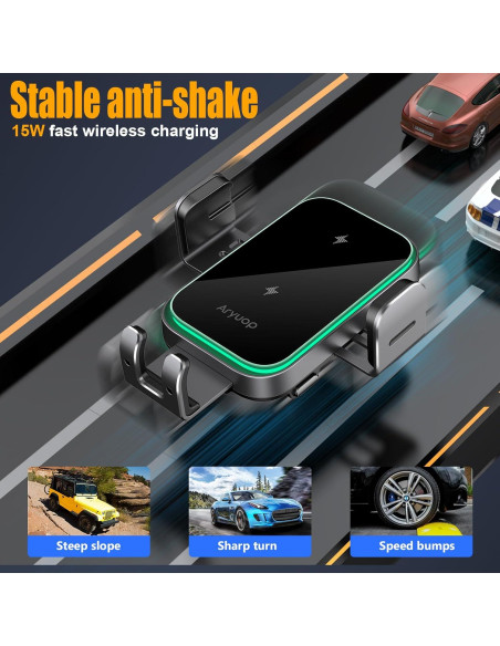 Cargador Inalámbrico Rápido 15W Aryuop para Auto con Soporte
