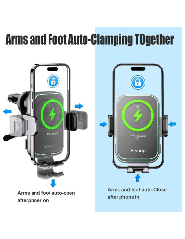 Cargador Inalámbrico Rápido 15W Aryuop para Auto con Soporte