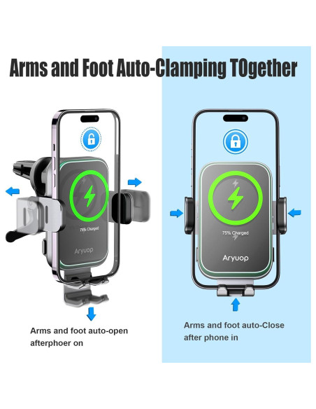 Cargador Inalámbrico Rápido 15W Aryuop para Auto con Soporte
