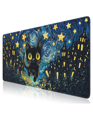 Alfombrilla de Escritorio iCasso XL Gato Negro 90x40 cm Antideslizante