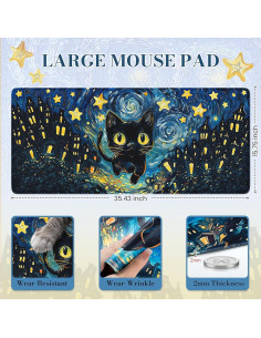 Alfombrilla de Escritorio iCasso XL Gato Negro 90x40 cm Antideslizante 2