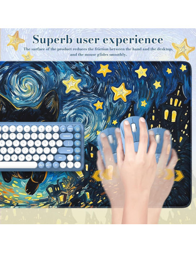 Alfombrilla de Escritorio iCasso XL Gato Negro 90x40 cm Antideslizante