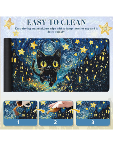 Alfombrilla de Escritorio iCasso XL Gato Negro 90x40 cm Antideslizante