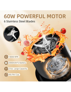 Licuadora Personal Mointech 600ml Portátil USB-C 6 Cuchillas 2