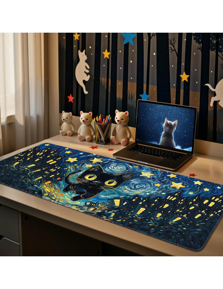 Alfombrilla de Escritorio iCasso XL Gato Negro 90x40 cm Antideslizante