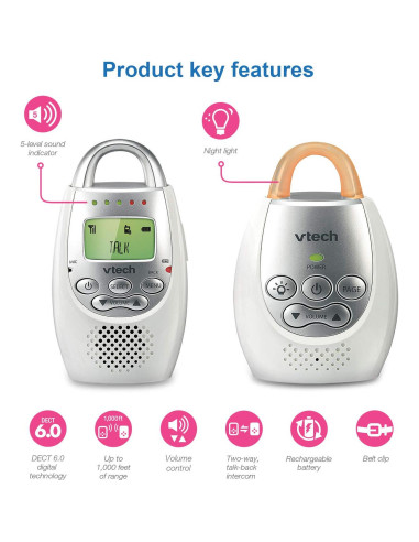 Monitor de Bebé VTech DM221 Audio Digital DECT 6.0 304.8m