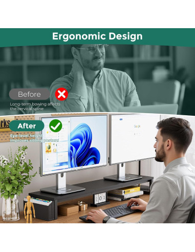 Soporte Doble para Monitor VERSASKY 105 cm Ergonómico con Almacenamiento
