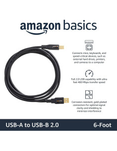 Cable USB 2.0 A-Macho a B-Macho Amazon Basics 1.8m Negro 2